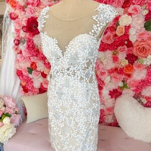 Jovani | Pearl and Sheer Mini Dress